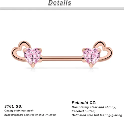 Vista 3 de Ocptiy Anillos morados para pezón para mujer, 14G, acero quirúrgico para pezón, barra de pezón, piercing para el cuerpo, joyería para mujer, Metal