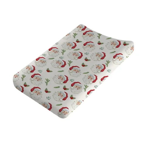 Vista 6 de Divertidas fundas para cambiador de Papá Noel, diseño de hojas de abeto de cerezo, para bebés, niños y niñas, para invierno, suaves, transpirables
