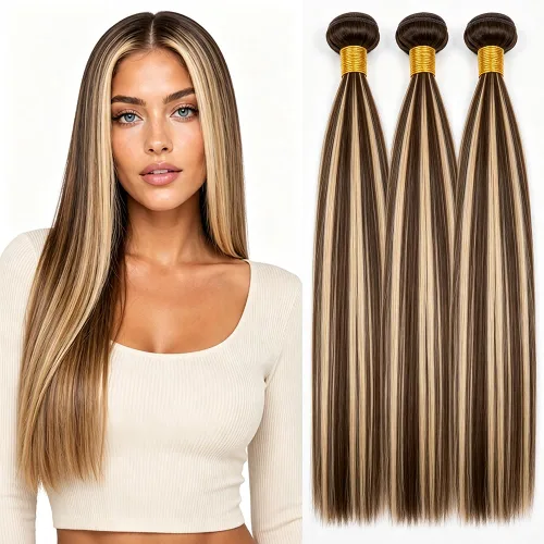 Vista 196 de P4613 Cabello humano rizado onda profunda marrón y paquetes mixtos 8 10 12 P4613 Ombre Marrón-Rubio-DP