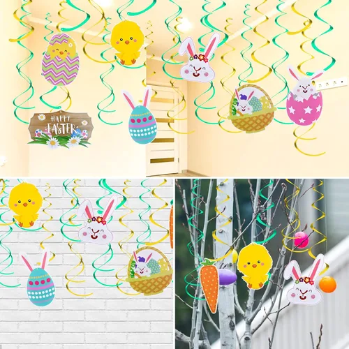 Vista 5 de Decoraciones de Pascua 30 piezas de decoración de remolino colgante de Pascua huevo de Pascua decoración de pared para el hogar oficina escuela