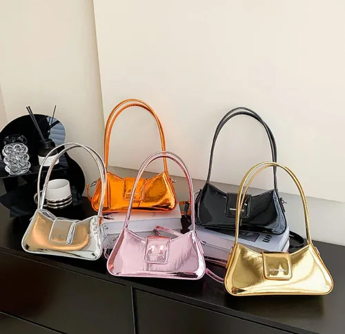 Vista 7 de Bolso de noche para mujer, bolso de mano Y2k, plateado brillante, bolso de mano, bolso de fiesta, lindo bolso metálico