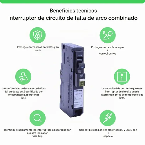 Vista 2 de Square D by Schneider Electric Square D - QO120PCAFI - Disyuntor CAFCI neutro enchufable de 20 amperios de un solo polo