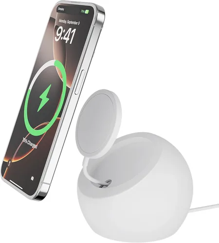 Vista 10 de CHARGEWORX Soporte de carga inalámbrico magnético compatible con Magsafe, soporte de silicona premium para iPhone 16/15/14/13/12, gestión discreta