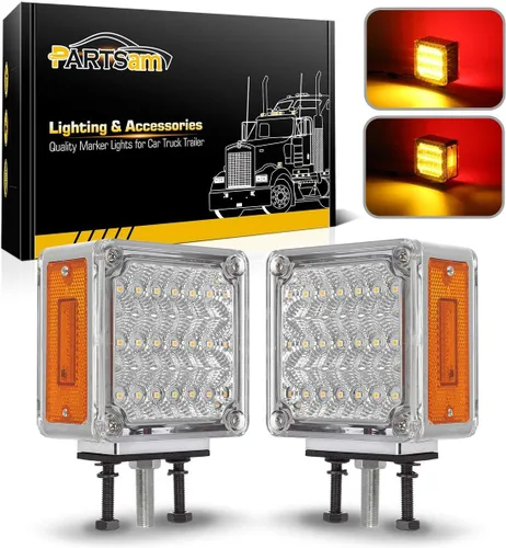 Vista 8 de Partsam, luces ledes para camión o remolque, cuadradas, de doble cara, ámbar/rojo (2 paquetes, 39 unidades), para Peterbilt, Freightliner, Kenworth