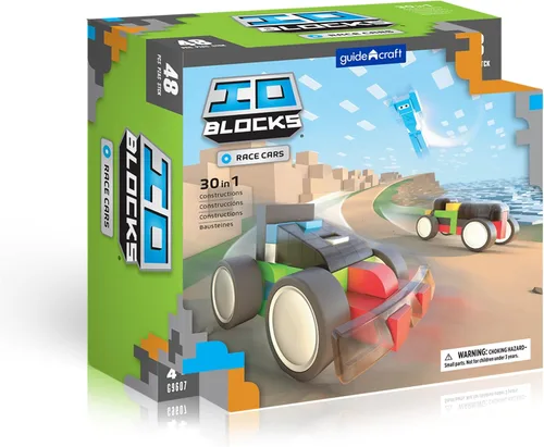 Vista 7 de Guidecraft IO Blocks - Juego de autos de carreras, vehículos educativos STEM, juguete de construcción -48 piezas