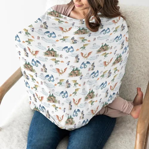 Vista 3 de Funda de asiento de coche de dragón y caballeros de cuento de hadas para bebés, dragones de fantasía, castillo de princesa, funda elástica 5 en 1