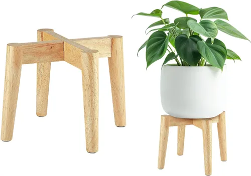 Vista 11 de Soporte de madera para plantas de 7.5 x 9.8 pulgadas, para interiores y exteriores, soporte de madera para macetas de un solo piso, soporte