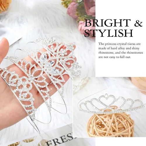 Vista 13 de 32 piezas de tiara de cristal para niñas, tiara de diamantes de imitación, diadema de princesa de cristal, corona de corazón plateado, diadema