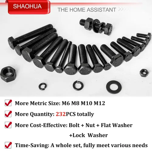 Vista 3 de Kit de surtido de pernos y tuercas métricas M6 M8 M10 M12 de 16 mm a 60 mm de grado 8 con tuercas hexagonales, pernos y arandelas de 15 tamaños