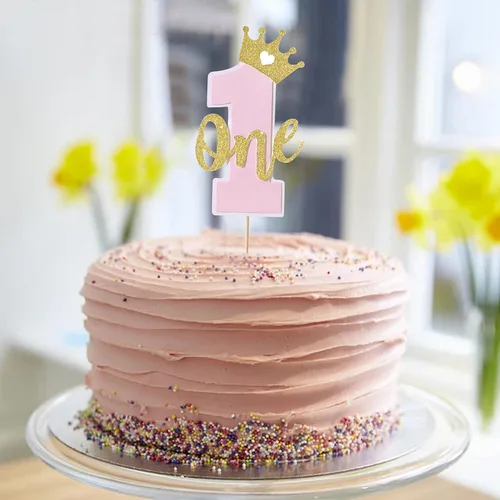 Vista 3 de Una decoración para tartas para bebés, rosa y dorado para el primer cumpleaños, accesorios para el primer cumpleaños