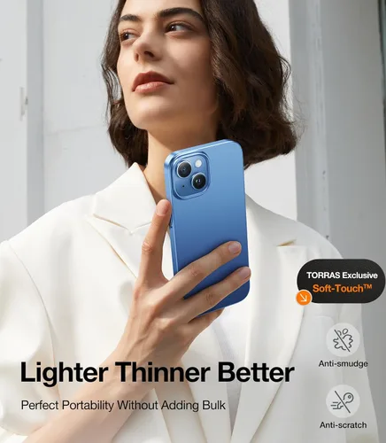 Vista 4 de TORRAS Funda delgada diseñada para iPhone 15, [Ultra delgada como sin funda] [tacto aterciopelado] Funda protectora resistente con plástico duro 3
