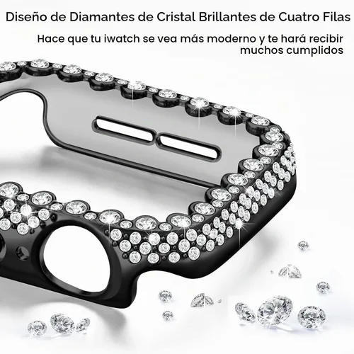 Vista 3 de Funda Bling Compatible con Apple Watch Series 6/5/4/SE 3/SE 2/SE 40mm, Protector de Cara de Diamante para Mujeres, Protector de Marco Duro de PC