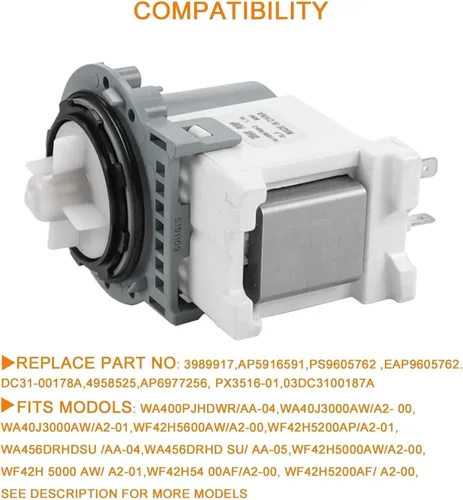 Vista 3 de DC31-00178A DC31-00187A PX3516-01 Bomba de drenaje de arandela, compatible con lavadora SAM ung, sustituye a DC31-00178D B35-3A