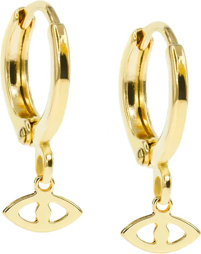 Vista 5 de 14K Gold Clasp Closure Dangle Earrings, Trendy Hoop with Charm, Huggie Hoop Earrings, Hypoallergenic Nickel Free Earrings, Lightweight Huggies for