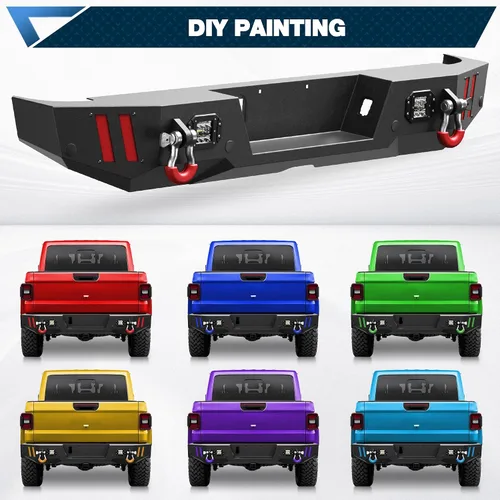 Vista 6 de Gladiator - Parachoques trasero de ancho completo para Jeep Gladiator JT, parachoques negro texturizado con luces LED, orificios de sensor y anillos