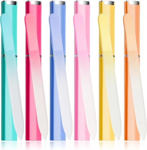 Vista 8 de 6 Piezas Limas de Uñas de Vidrio con Estuche, Limas de Uñas de Cristal para Uñas Naturales Conjunto de Limas de Uñas, Lima de Uñas Grabada de Doble