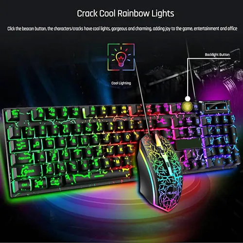Vista 2 de Guiheng Combo de teclado y mouse para juegos con diseño de arco iris con cable, 104 teclas que iluminan la sensación mecánica, teclado