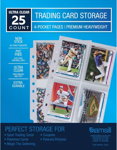 Vista 14 de Samsill Paquete de 40 protectores de páginas de 9 bolsillos, fundas para tarjetas de intercambio, páginas de béisbol para carpeta de 3 anillos