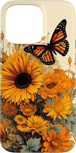 Vista 31 de Vintage Sunflower and Monarch Butterfly Case for iPhone 17