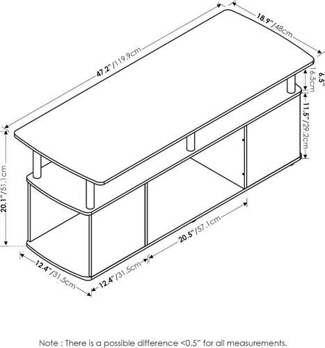 Vista 2 de Furinno Jaya Soporte de TV, centro de entretenimiento de 3 niveles con estante abierto, consola de TV para TV de hasta 50 pulgadas con Roble ámbar