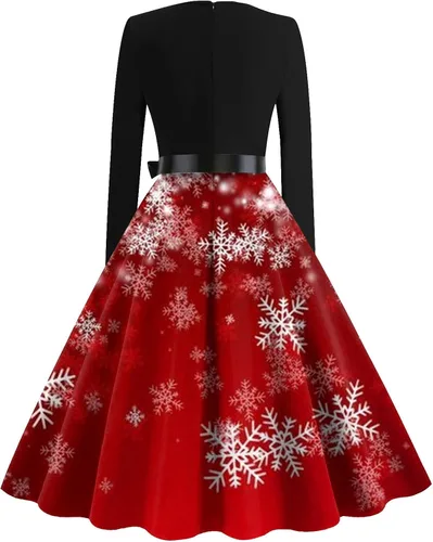 Vista 2 de Dresses for Women 2023 Crewneck Long Sleeve Dresses Christmas Printed Swing Hem Dress Casual Dress