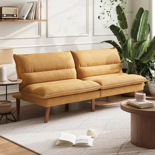 Vista 7 de LINSY HOME Sofá cama futón de 71 pulgadas, sofá futón de pana con respaldo ajustable de 3 posiciones, sofá cama convertible de dos plazas, sofás