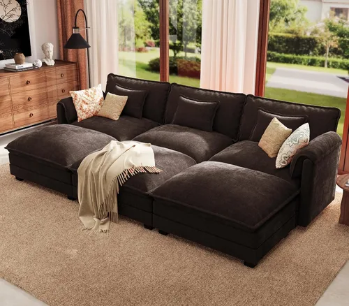 Vista 55 de ELUCHANG Sofá Seccional Modular en Forma de L de 113 pulgadas, cómodo sofá nube de 4 asientos con otomana móvil, sofá de asiento profundo para sala