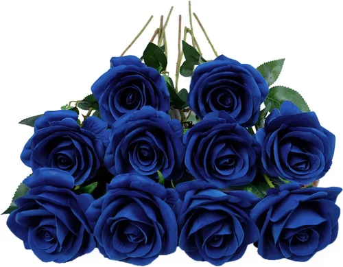 Vista 22 de DuHouse 10 rosas falsas de seda artificial, color morado otoñal Púrpura Otoño