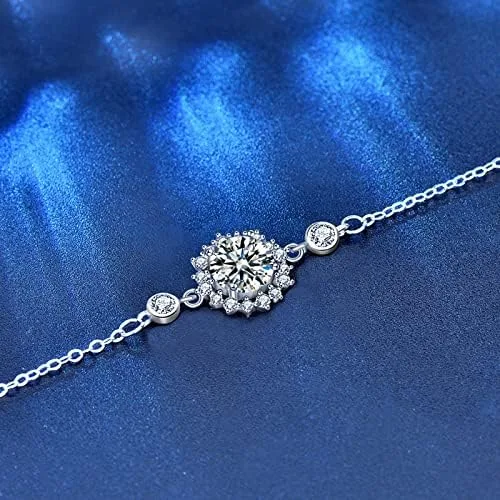 Vista 3 de StarGems 1 pulsera de moissanita 925 chapada en platino y circonita rodeada ajustable con diseño de girasoles B4692, Piedra, moissanita