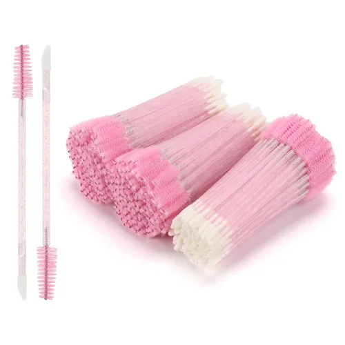 Vista 9 de Tbestmax 100 cepillos desechables para pestañas, varitas de rímel para extensión de pestañas de ojos, cejas y maquillaje, color rosa