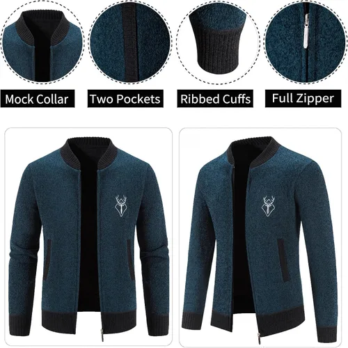 Vista 4 de Mylldey Suéter casual de punto trenzado con cremallera completa para hombre, talla de EE. UU