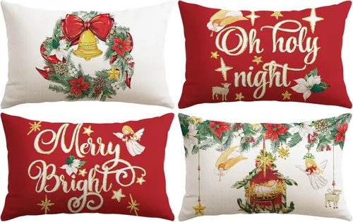 Vista 12 de Artscope Juego de 4 fundas de almohada de Navidad Oh Holy Night Merry Bright Corona de Jesús de 16 x 16 pulgadas, fundas de almohada para decoración