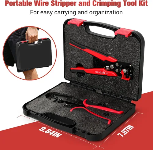 Vista 5 de Kuject Kit de pelacables y herramienta de crimpado, 3 en 1 autoajustable para pelar cables de 10-24 AWG con juego de herramientas de crimpado