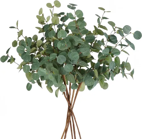 Vista 11 de Beferr Decoración de tallos de eucalipto de otoño, 5 piezas de ramas de eucalipto artificiales de 23 pulgadas, hojas de otoño, arreglos florales
