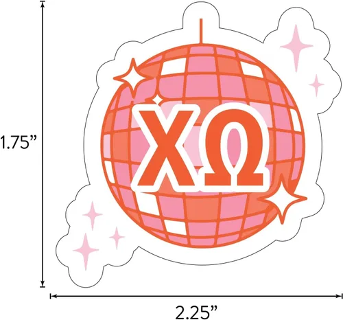 Vista 2 de Chi Omega - Hoja de calcomanías de vinilo de diseño occidental con diseños oficiales, adhesivo extraíble, 10 calcomanías por hoja, por Sorority Shop