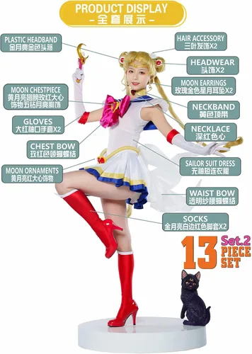 Vista 2 de MRHALLACG COS Anime Sailor Moon Usagi Tsukino SuperS - Vestido de combate para cosplay, disfraz de Halloween para niños y mujeres adultas