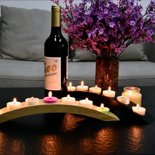Vista 6 de Portavelas de puente de madera de 15 pulgadas de largo, barra larga para velas de té, 7 asientos de velas, color negro