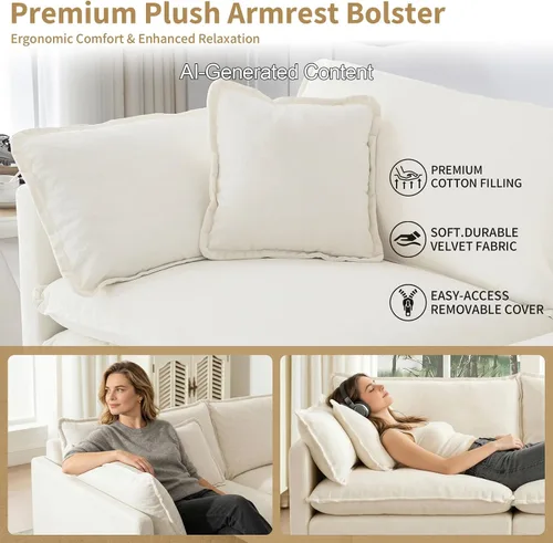 Vista 7 de GNIXUU Sofá modular de 76 pulgadas, sofá biplaza beige de 2 plazas, cómodos asientos de felpilla de 25 pulgadas de profundidad con 2 almohadas