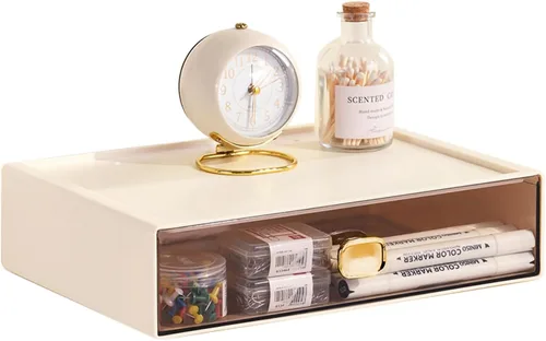 Vista 18 de Paquete de 2 organizadores de escritorio apilables con cajón, caja de almacenamiento de escritorio, organizador de papelería de escritorio
