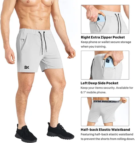 Vista 2 de BROKIG Pantalones cortos de gimnasio ligeros para hombre, pantalones cortos de entrenamiento atlético para hombre con bolsillos para culturismo