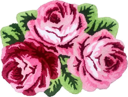 Vista 17 de Alfombrilla Abreeze con 4 rosas, alfombrillas con diseño de flores azul, hecha a mano, antideslizante (no se desliza), alfombrilla moderna, de puede