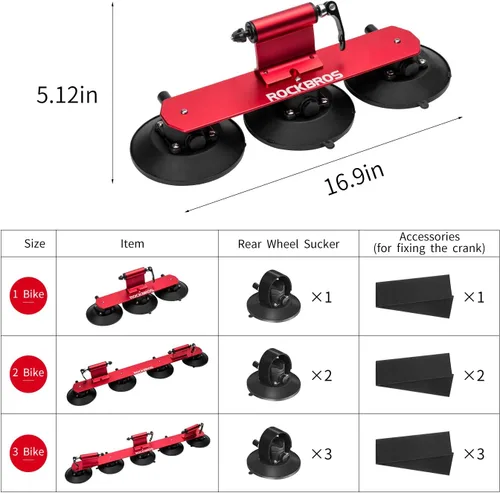 Vista 6 de ROCKBROS Sucker - Soporte para bicicleta para techo de coche, ventosa, soporte de bicicleta de liberación rápida de aleación de aluminio para 1, 2