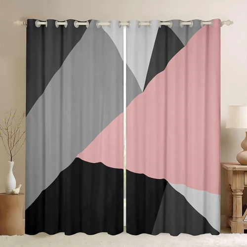 Vista 20 de Cortinas opacas de 38 pulgadas de ancho x 45 pulgadas de largo, cortinas opacas de triángulo geométrico naranja, negro, gris claro, cortinas