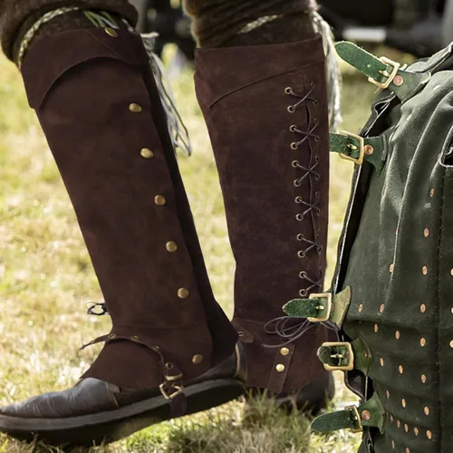 Vista 4 de Fundas para botas de pirata, envolturas de cuero artificial para patas vikingas, protectores de piernas de caballero duraderos, cubiertas de patas