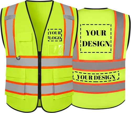 Vista 32 de Chaleco de seguridad reflectante de alta visibilidad con 5 bolsillos y cremallera clase 2 para adultos, unisex, ropa de trabajo de seguridad
