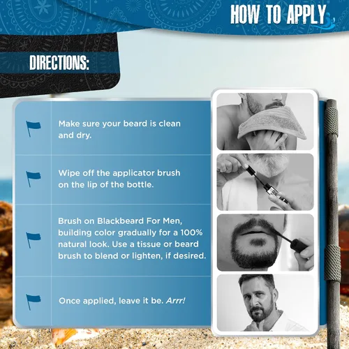 Vista 6 de Blackbeard para hombres Color de barba instantáneo – Barba, bigote, cejas y patillas todo el día – Tinte hipoalergénico temporal para barba, Marrón