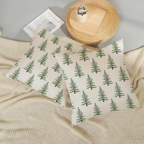 Vista 3 de Juego de 2 fundas de almohada de Navidad de 18 x 18 pulgadas, decoración de árbol de Navidad, fundas de almohada decorativas de invierno