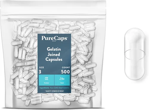 Vista 7 de PureCaps USA - Cápsulas de gelatina vacías tamaño 3 1,000 pastillas unidas Transparentes Certificado sin OMG SLS, gluten, sin conservantes
