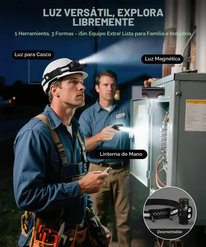 Vista 2 de Linterna frontal recargable 3 piezas, lámpara de cabeza LED de alto lúmen brillante con sensor de movimiento, 4 modos, imán, linterna desmontable