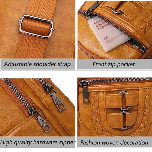 Vista 4 de JRNDNIUO Bolso bandolera de cuero para mujer bolso cruzado de hombro mochila de viaje para hombres y mujeres color marrón grande